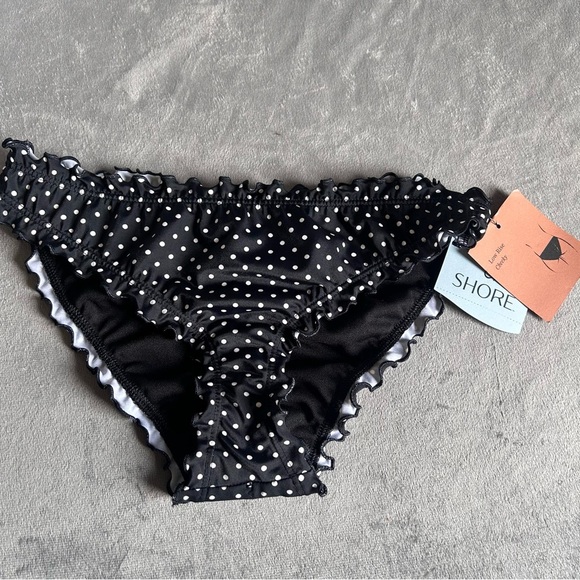 Shade & Shore Black and White Polka Dot low rise cheeky bikini bottom New XS - Picture 1 of 6